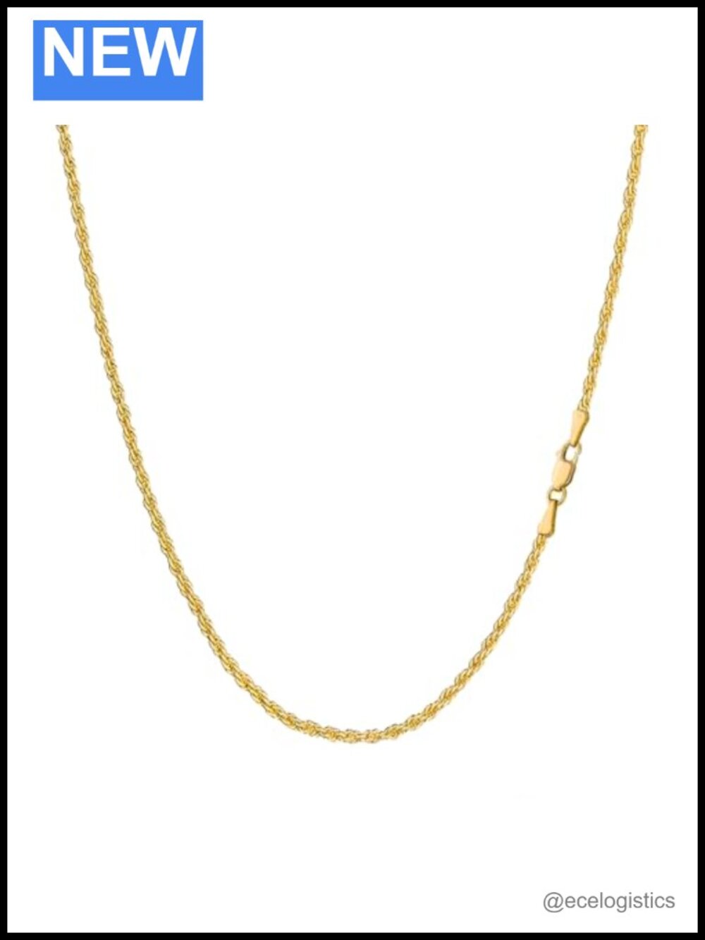 14K Yellow Gold Rope Link Chain Necklace Lobster Clasp 18"